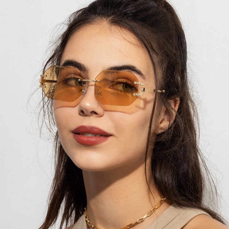 wholesale high quality INS rimless polygon fashion sun glasses custom logo shades designer Sunglasses for women
