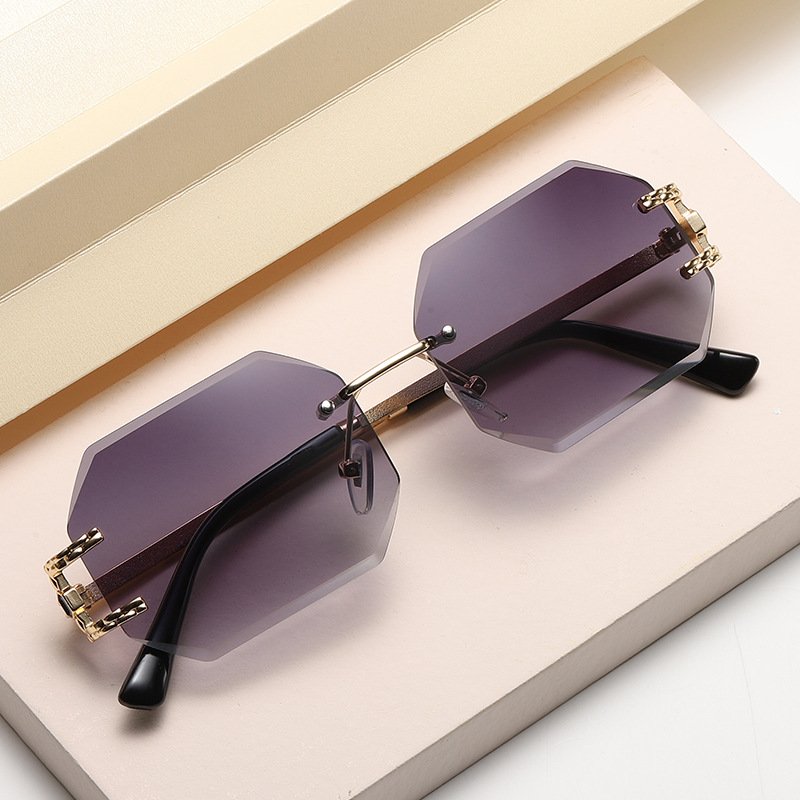wholesale high quality INS rimless polygon fashion sun glasses custom logo shades designer Sunglasses for women