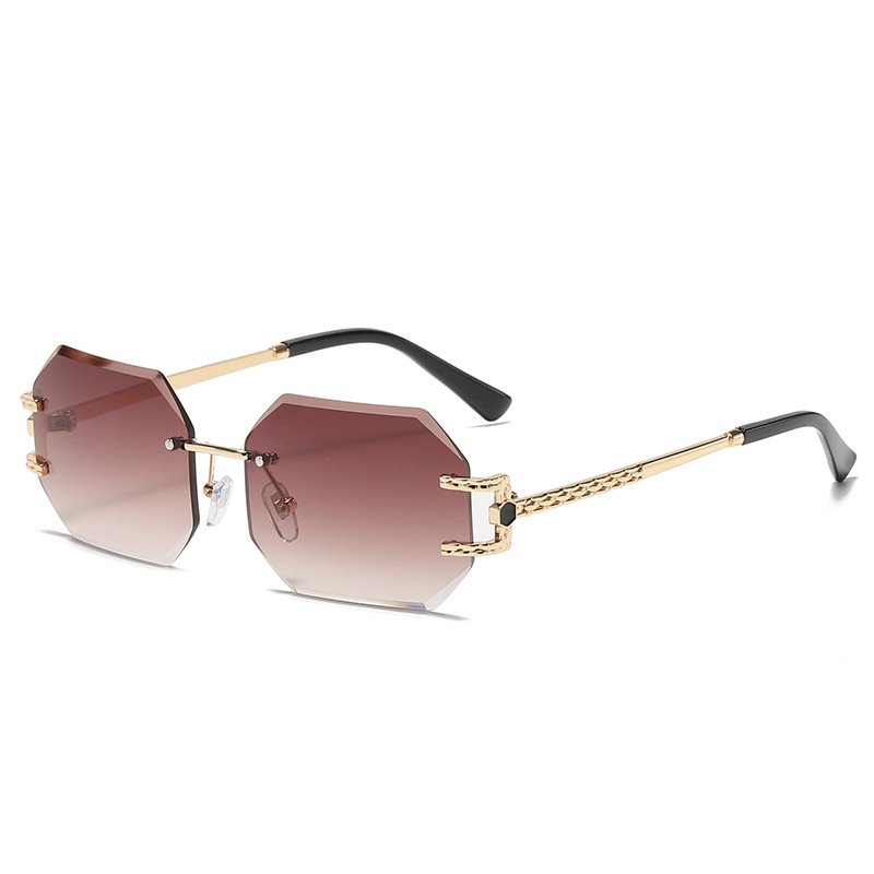 wholesale high quality INS rimless polygon fashion sun glasses custom logo shades designer Sunglasses for women