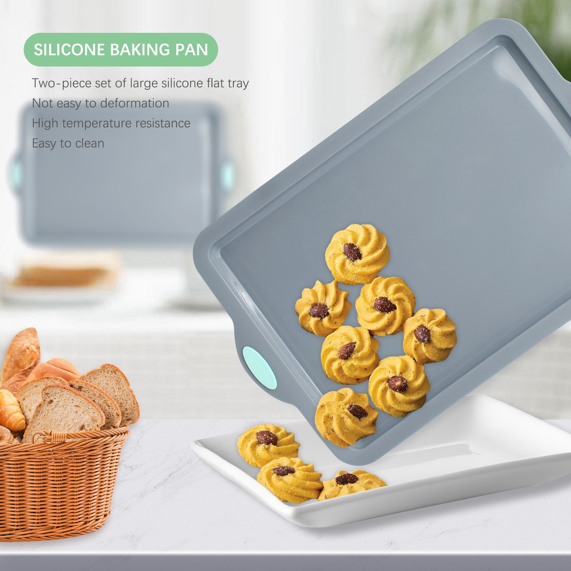 Large Bicolor Metal Frame Rectangular Silicone Baking Tray Essential Flat Bottom Cooking Tool for Baking Cake Cookie Bread