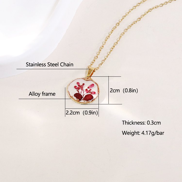 Irregular Frame Natural Dry Resin Real Flower Necklace Gold Plated Epoxy Dried Flower Acrylic Link Wedding Engagement Party