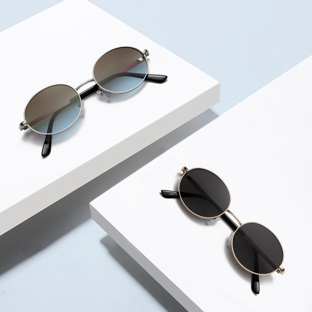 New Styles Fashion 2024 Men Women Custom Premium Trend Sunglasses Gradient Lens Shade Metal Frame Oval Sunglasses