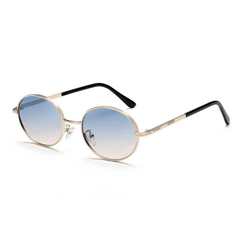 New Styles Fashion 2024 Men Women Custom Premium Trend Sunglasses Gradient Lens Shade Metal Frame Oval Sunglasses