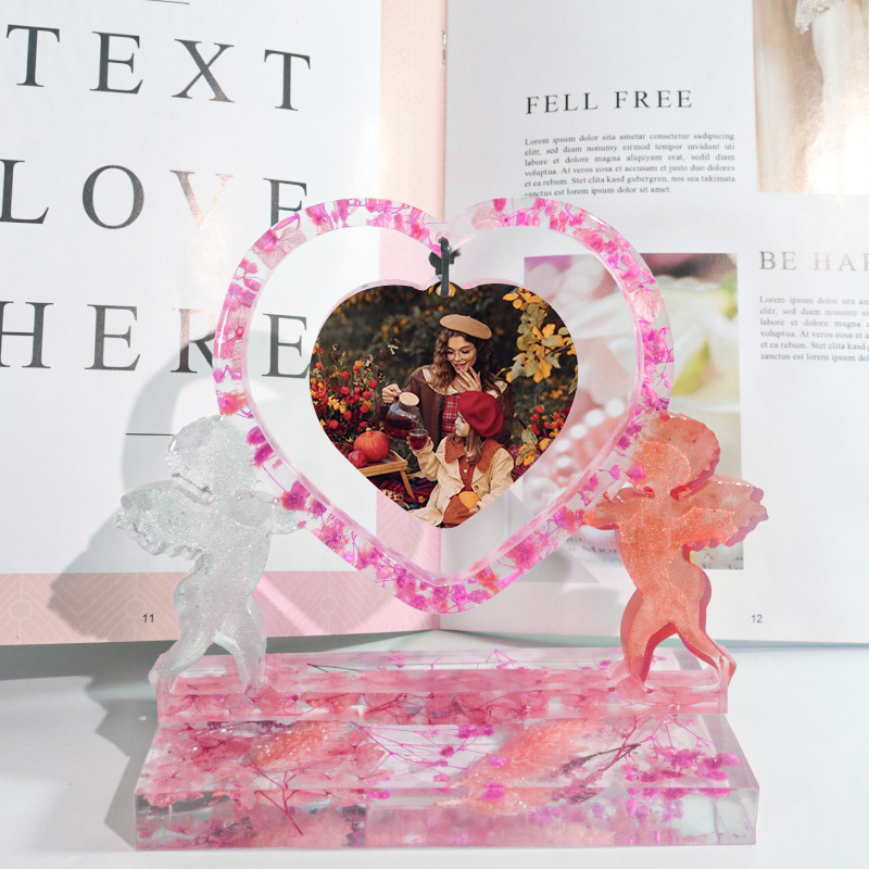 DLR1352 factory customized wholesale DIY Cupid love resin picture frame silicone mold custom mold