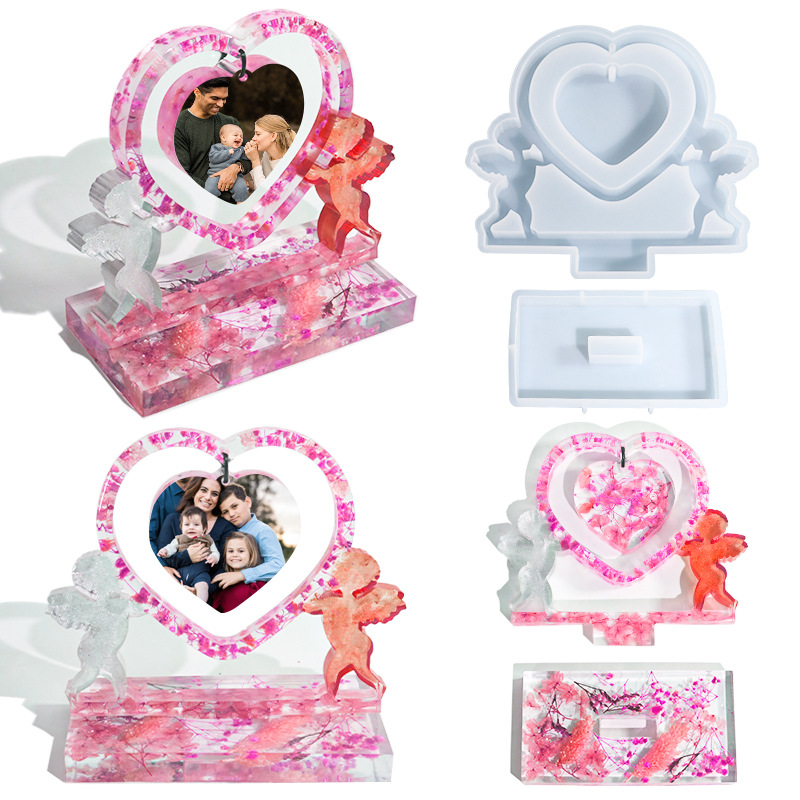 DLR1352 factory customized wholesale DIY Cupid love resin picture frame silicone mold custom mold