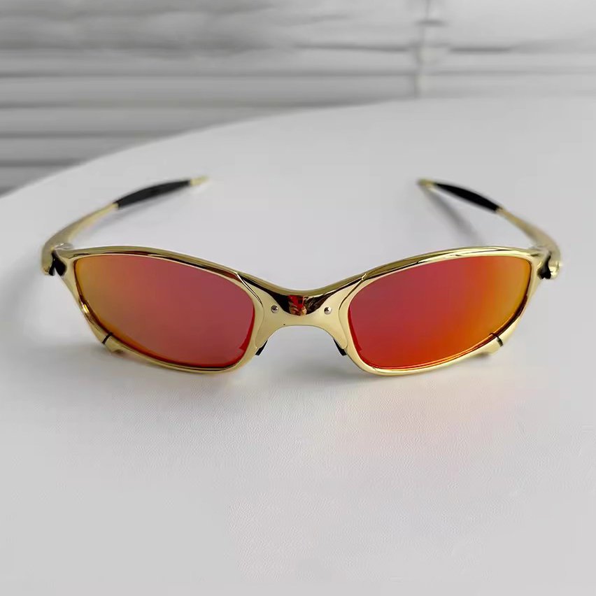 Bright Golden X metal Frame Sports Polarized sunglasses vintage European and American trend Y2K anti-ultraviolet sunglasses