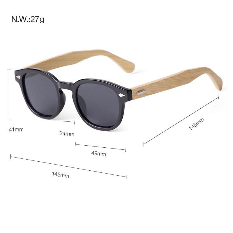 Classic Bamboo temple shades Unisex Vintage Rivet Round Wooden Sunglasses Men woman luxury sun glasses custom logo