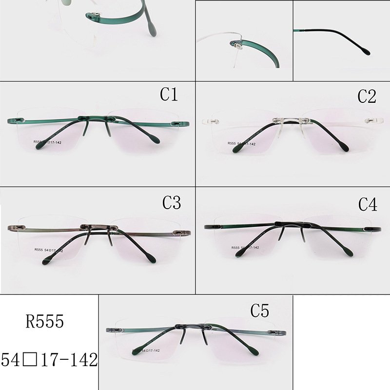hot newest Wholesale Rectangle Rimless glasses Lightweight High Quality Gun Color TR Optical Glasses Frame