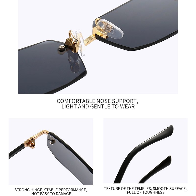 Newest Frameless Small Square UV400 Sun Glasses Candy Color Style PC Leg Metal Frame Fashion Design Custom Women Sunglasses