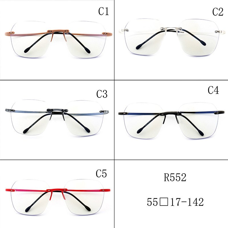 Promotional Wholesale R552 TR90 Material Lightweight Blue Light Blocking Rimless glasses Eyeglasses Frames