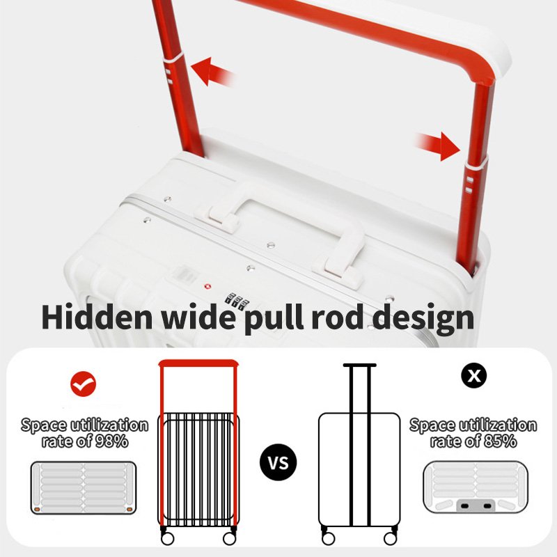 2024 Factory New Design 100% PC TSA Lock Trolley Luggage with Wide Handle Front Opening Bags with Cup Holder USB Suitcase
