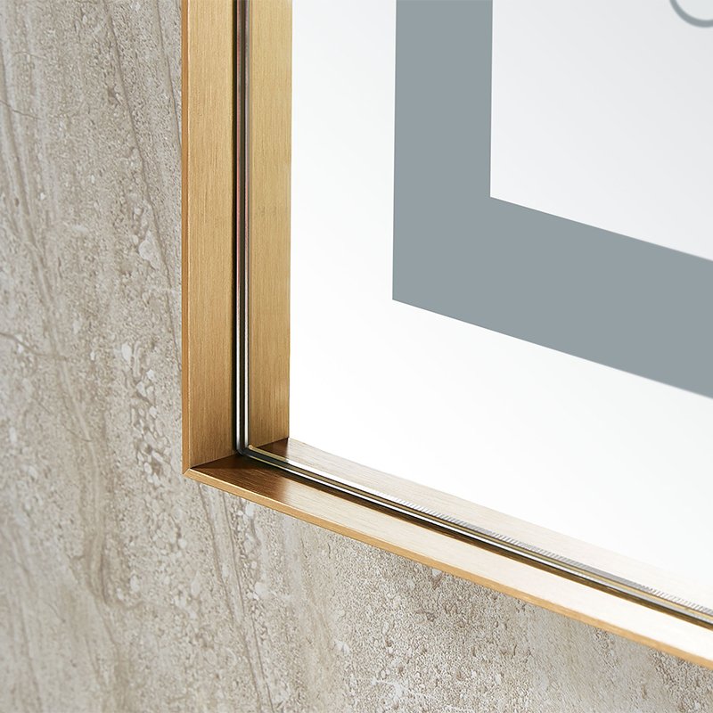 Modern Large Size Bathroom Minimalist Rectangular Wall Mounted Lighted Mirror Aluminium Brass Frame Rectangular Bathroom Mirror