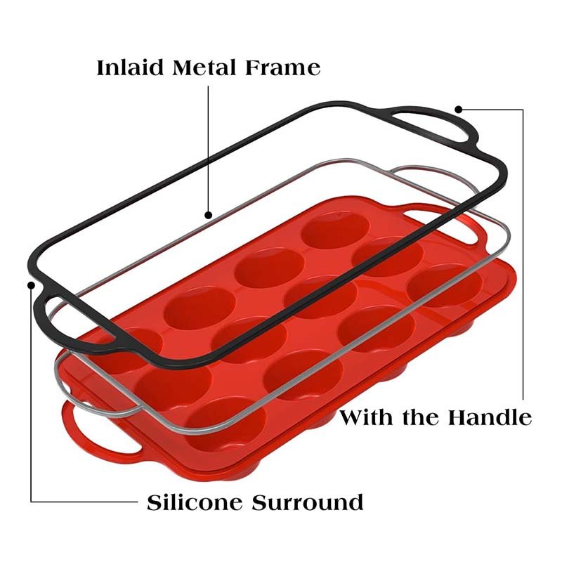 12 Cups Nonstick Metal Reinforced Frame Silicone Muffin Pan for Baking Homemade Muffins