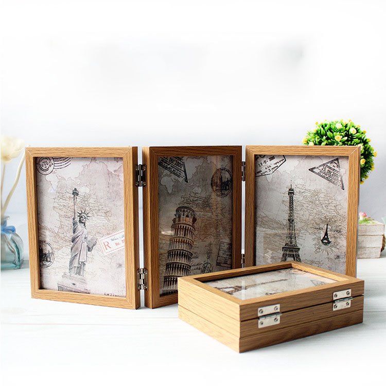Wooden photo frame folding six-sided glass photo frame set up retro American creative combination like photo frame decoration