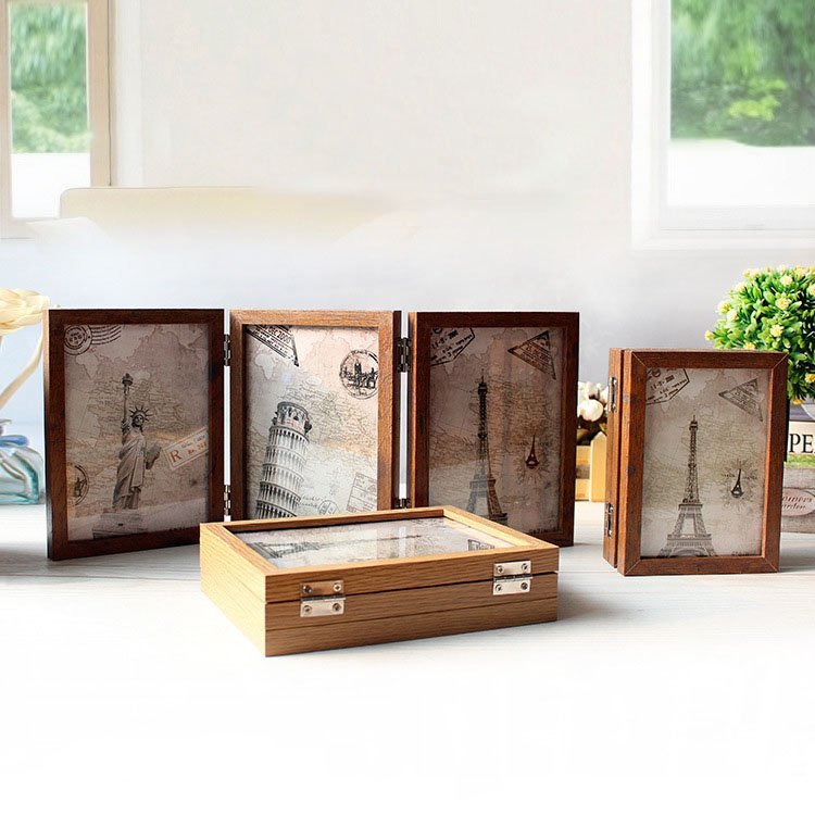 Wooden photo frame folding six-sided glass photo frame set up retro American creative combination like photo frame decoration