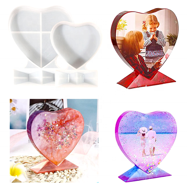 DLR083 Wholesale DIY 4 size heart shaped square picture photo frame Mirror epoxy resin silicone molds