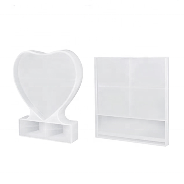 DLR083 Wholesale DIY 4 size heart shaped square picture photo frame Mirror epoxy resin silicone molds