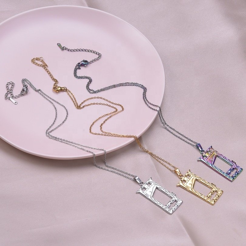 Steel Creative Door Frame Pendant With o-Shaped Chain Necklace Electroplating 18k Gold Diy Jewelry Component Production