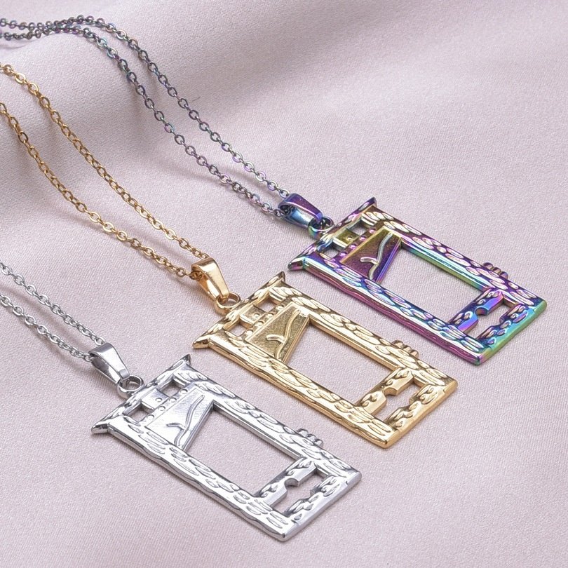 Steel Creative Door Frame Pendant With o-Shaped Chain Necklace Electroplating 18k Gold Diy Jewelry Component Production