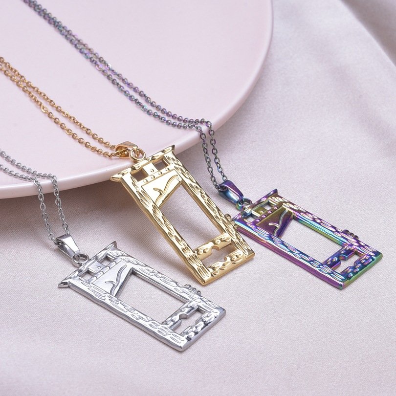Steel Creative Door Frame Pendant With o-Shaped Chain Necklace Electroplating 18k Gold Diy Jewelry Component Production
