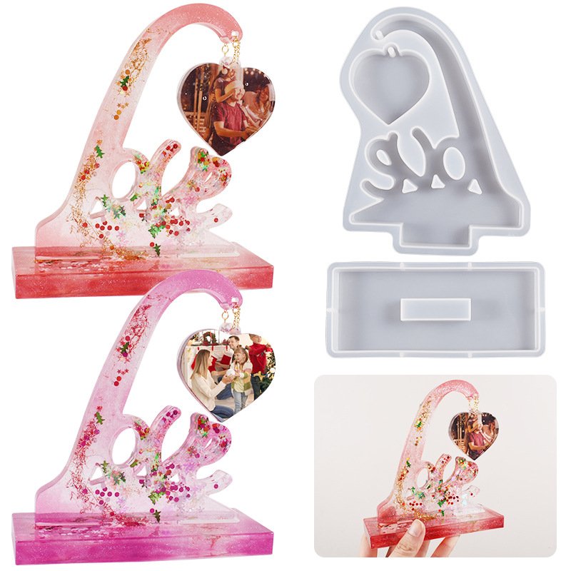 Kaijie DIY Crystal Drop Glue Love Photo Frame Mold Geometric Photo Frame Pendant Hanging Silicone Mold