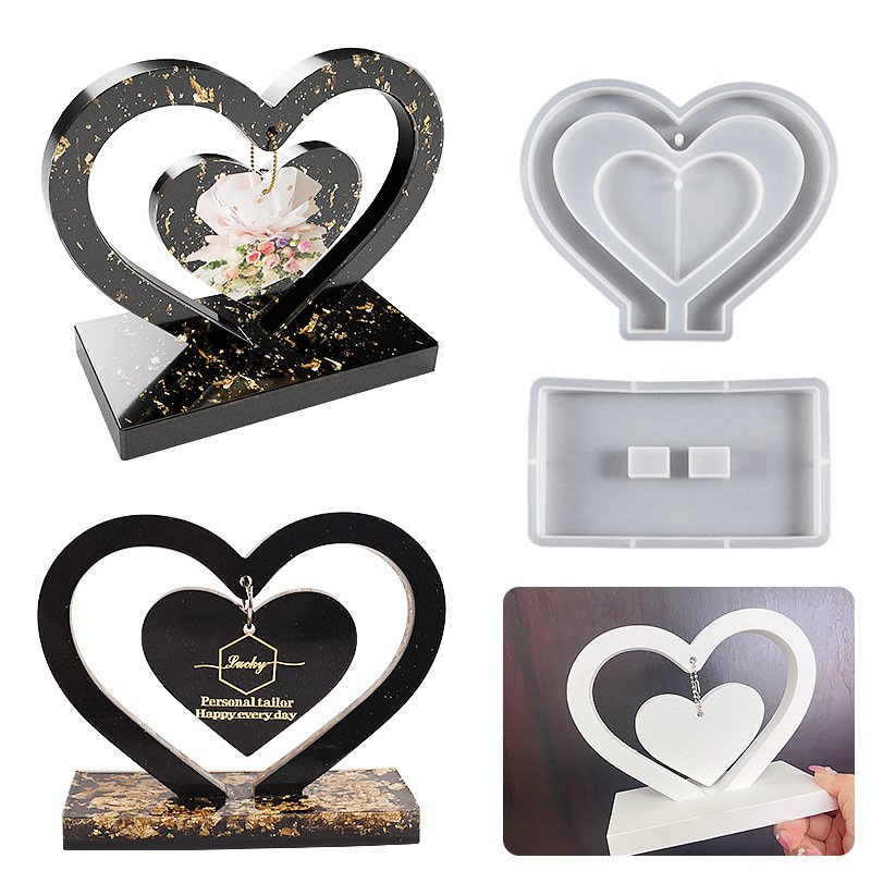Kaijie DIY Crystal Drop Glue Love Photo Frame Mold Geometric Photo Frame Pendant Hanging Silicone Mold