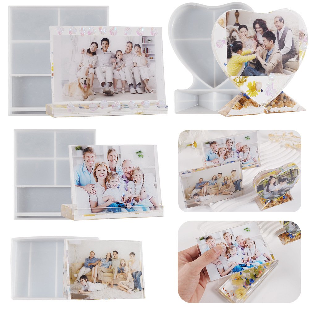 Kaijie DIY Crystal Drop Glue Love Photo Frame Mold Geometric Photo Frame Pendant Hanging Silicone Mold