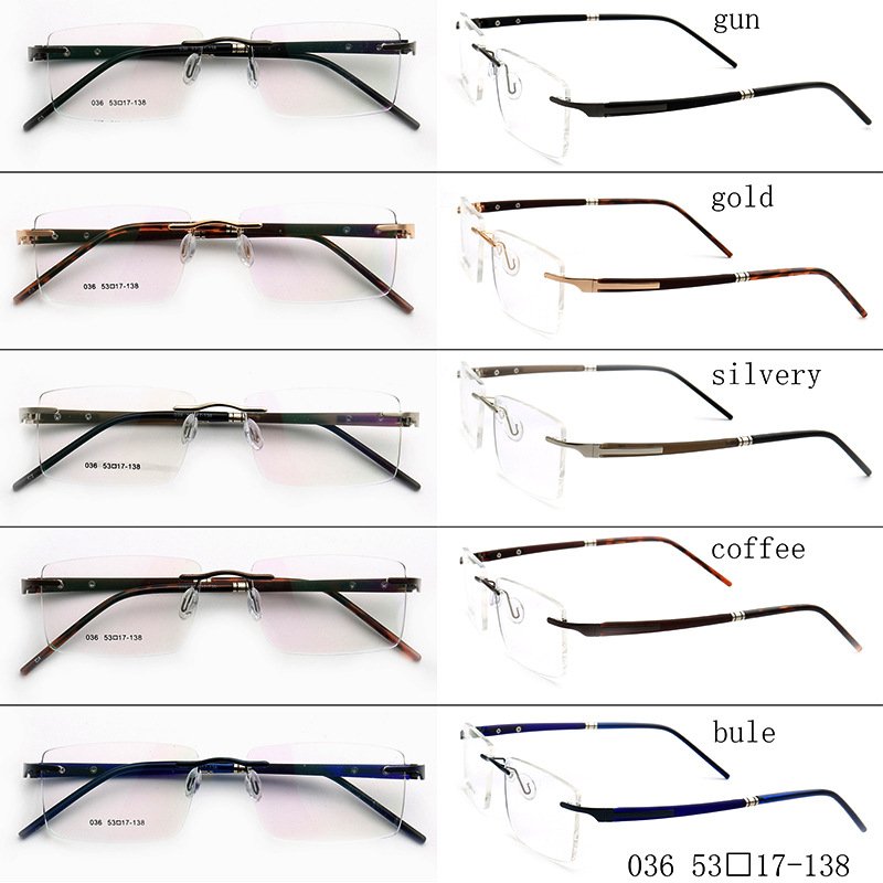 Stock Square rimless Custom prescription glasses High quality flex beta Memory titanium eyeglasses optical frames