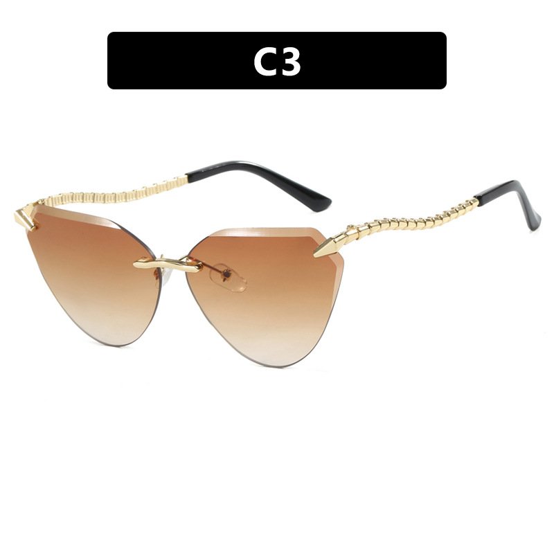 Finewell Fashion Rimless Cat Eye Sunglasses Women 2024 High Quality Gradient Shades Luxury Unique Snake Metal Chain Legs Eyewear