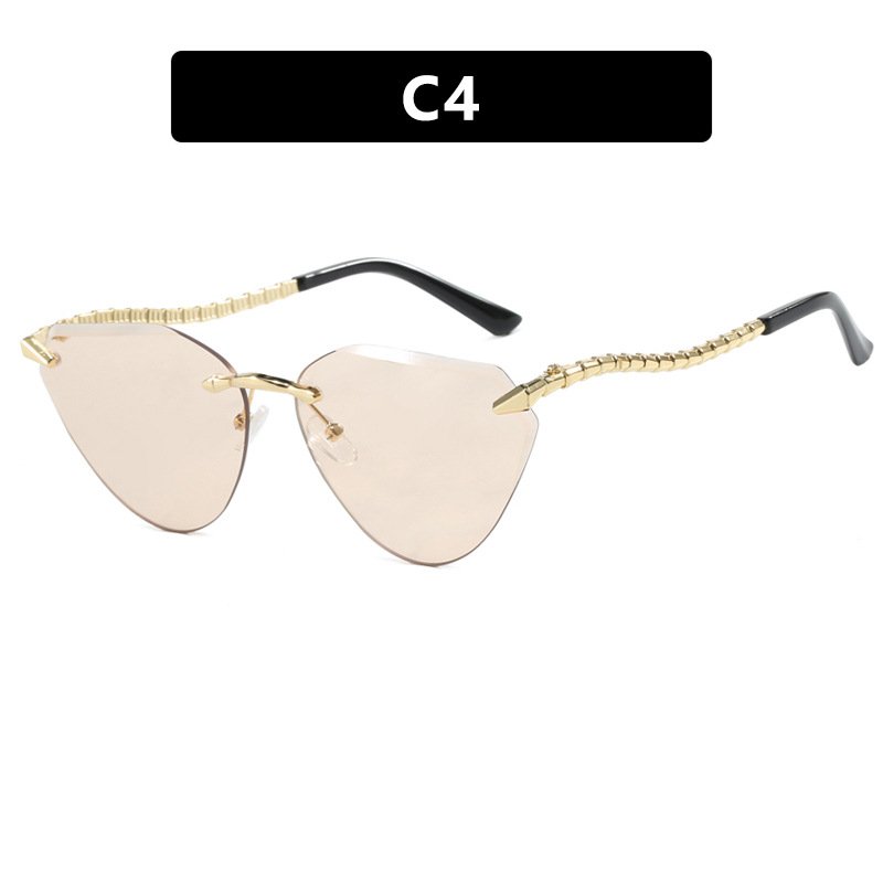 Finewell Fashion Rimless Cat Eye Sunglasses Women 2024 High Quality Gradient Shades Luxury Unique Snake Metal Chain Legs Eyewear
