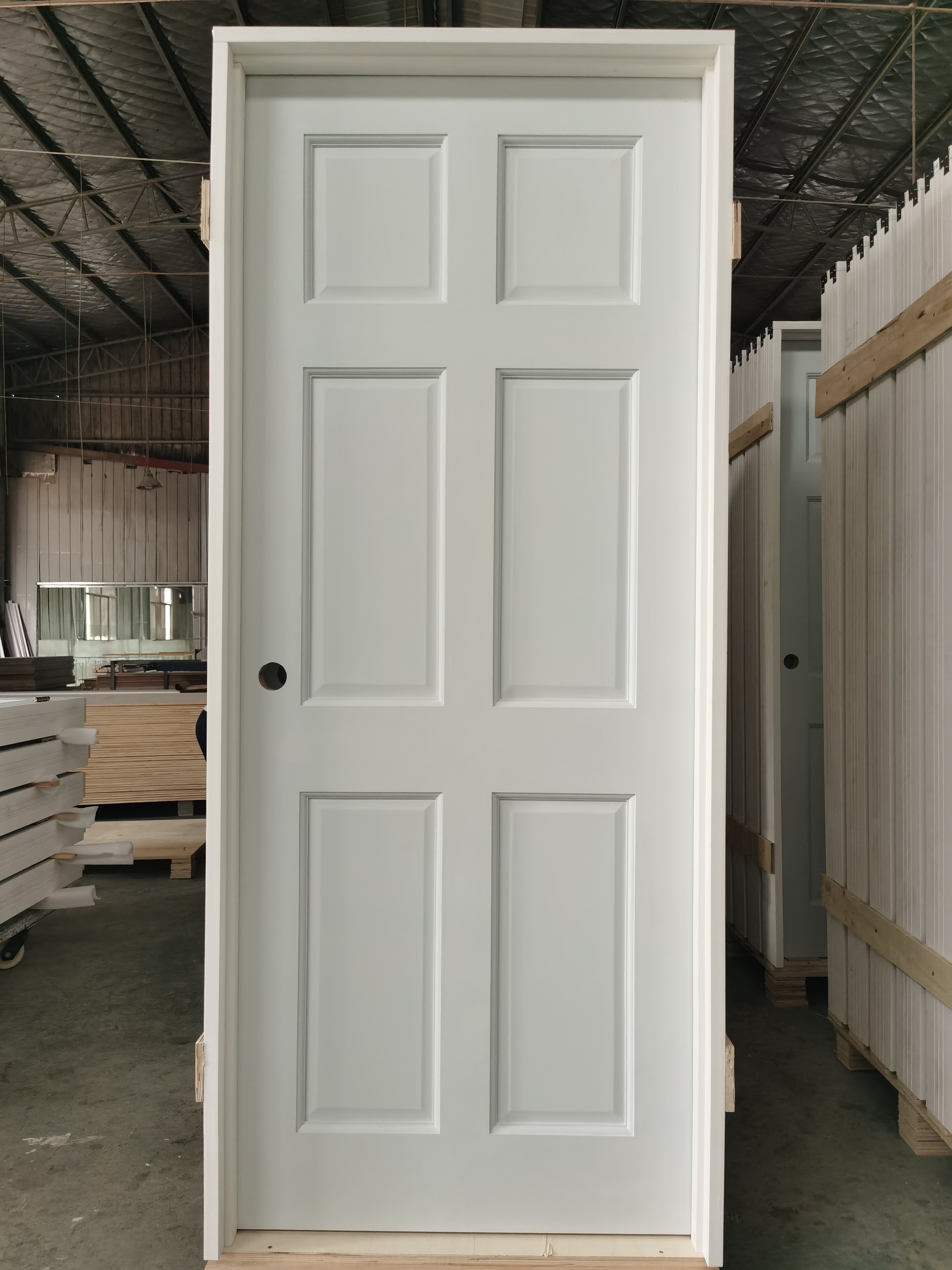 Cheap prehung 30x80 inch interior 6 panel white primer moulded door for houses