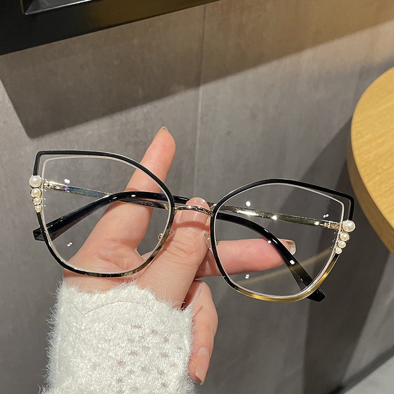 luxury vintage stylish metal optical frame polygon retro pearl anti blue light glasses for women men