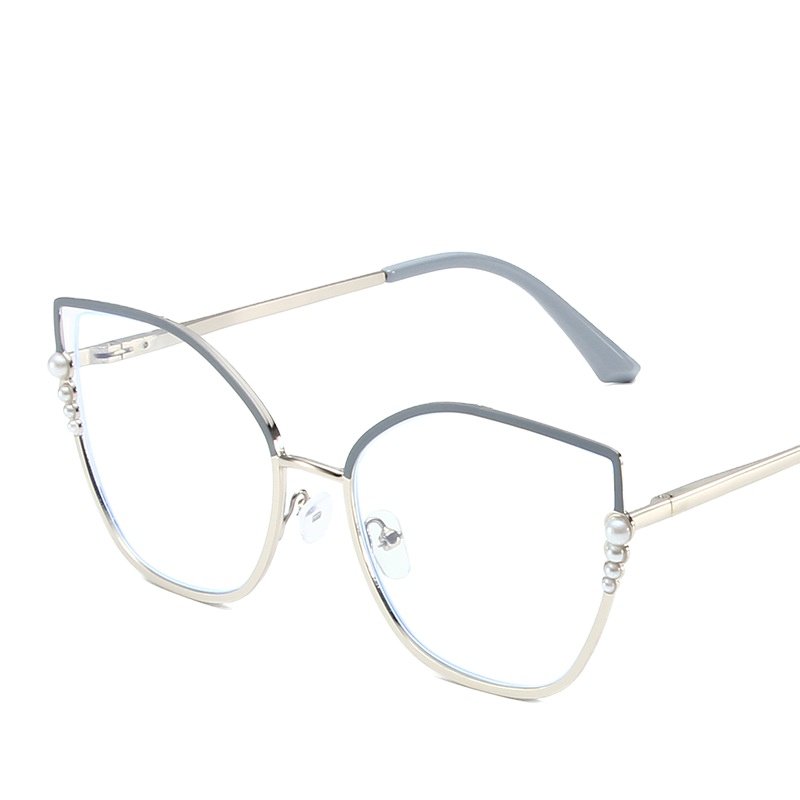 luxury vintage stylish metal optical frame polygon retro pearl anti blue light glasses for women men