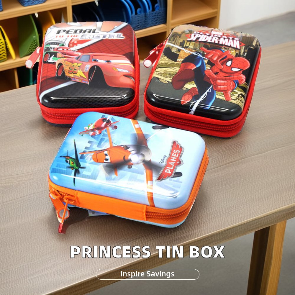 Princess Design Rectangular Zipper Coin Saving Tin Box Hot Sale for Candy Chocolate Perfume Storage Elegant Rectangular Zipper