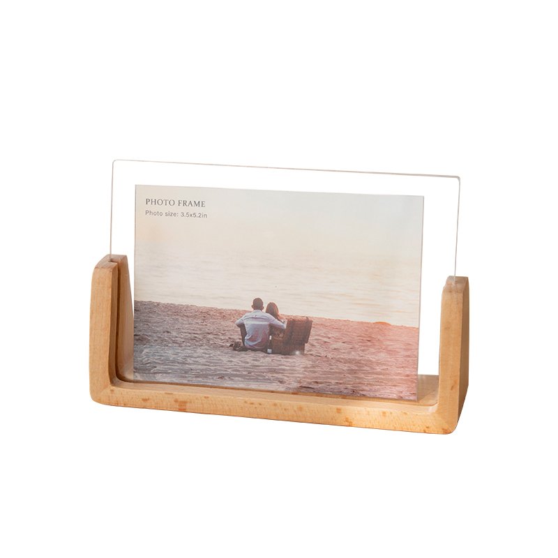 Hot sale 3X3.5 inch multi-size U-shaped acrylic photo frame with wooden base