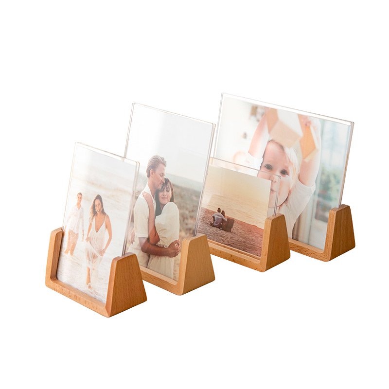 Hot sale 3X3.5 inch multi-size U-shaped acrylic photo frame with wooden base