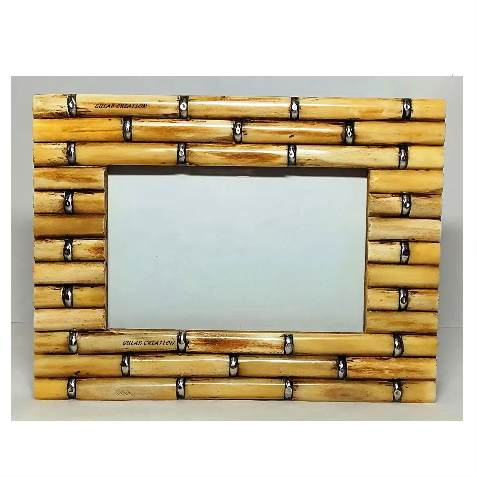 New Arrival 2025 Rectangle Inlaid Bone Work Picture Frame Natural Bone Inlay Designer Wood Tabletop Photo Frame - Brown