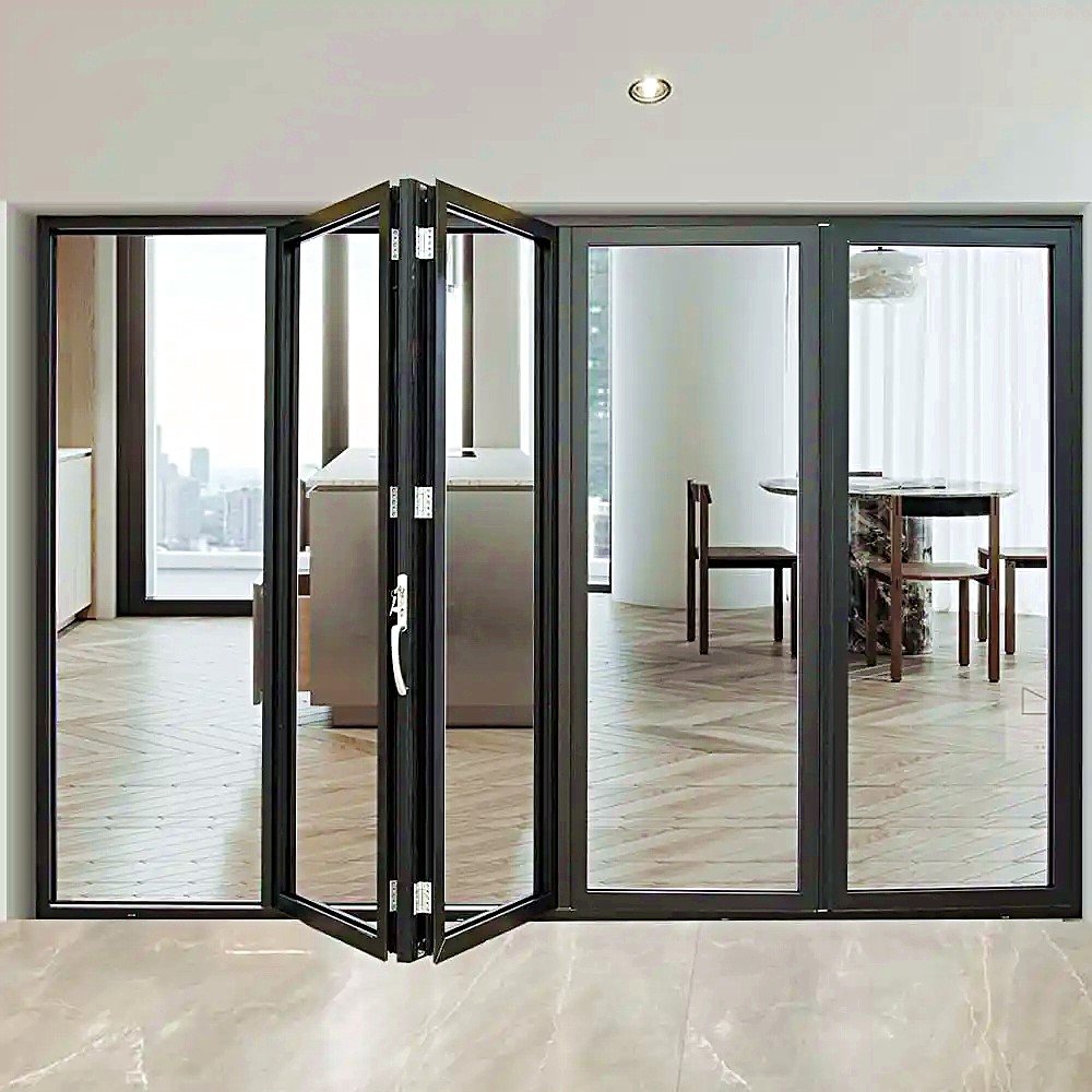 Aluminum Door Thickened Tempered Glass Folding Door Wholesale Manufacturer folding bi-fold exterior glass balcony door