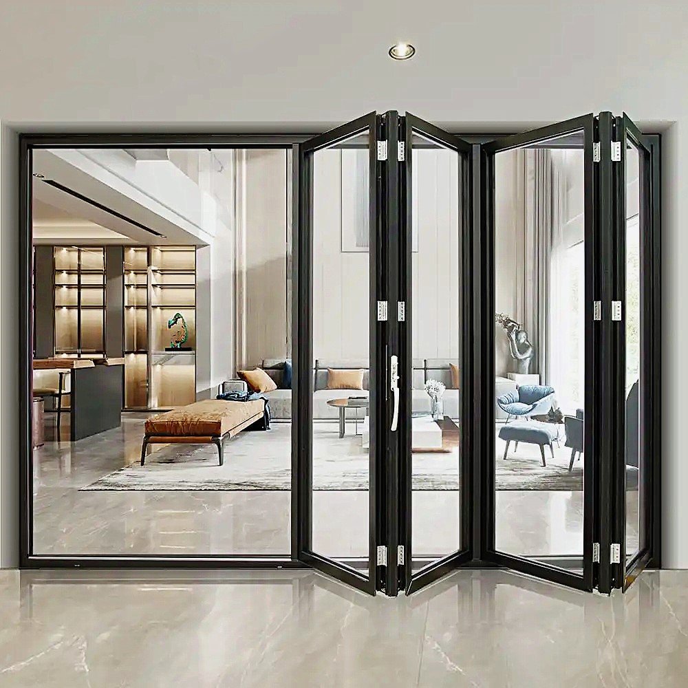 Aluminum Door Thickened Tempered Glass Folding Door Wholesale Manufacturer folding bi-fold exterior glass balcony door