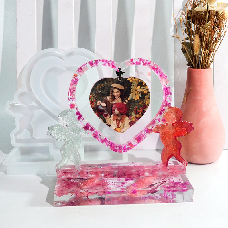 Kaijie DIY Drop Glue Mold Cupid Couple Love Photo Frame Home Decoration Platform Silicone Mold