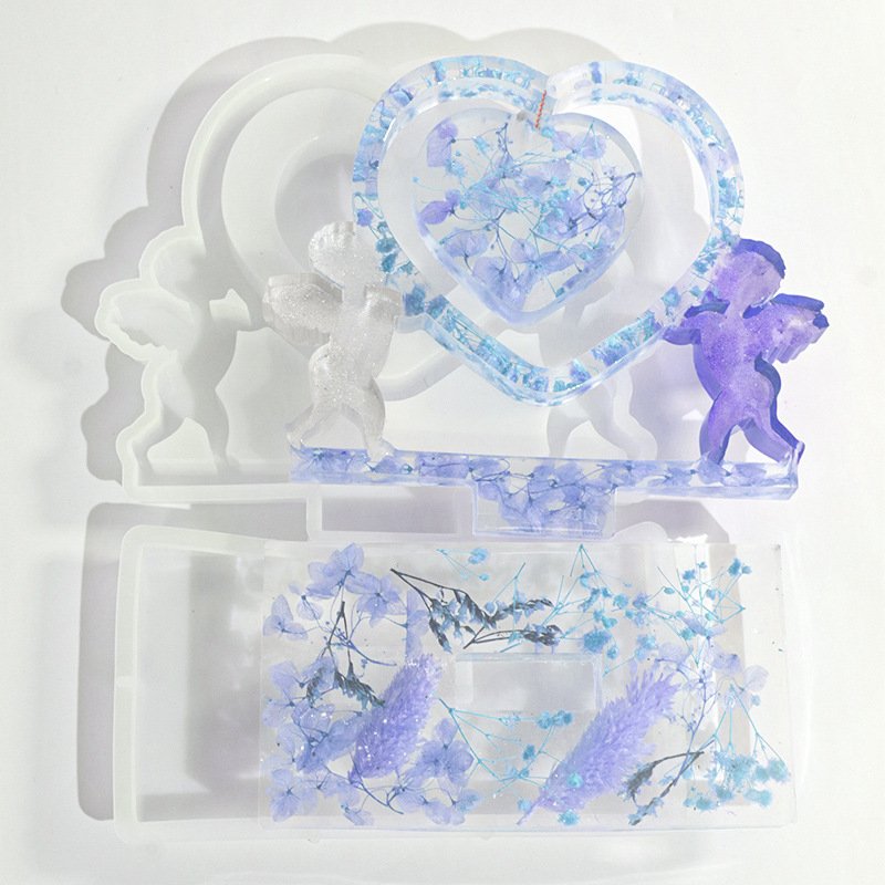 Kaijie DIY Drop Glue Mold Cupid Couple Love Photo Frame Home Decoration Platform Silicone Mold