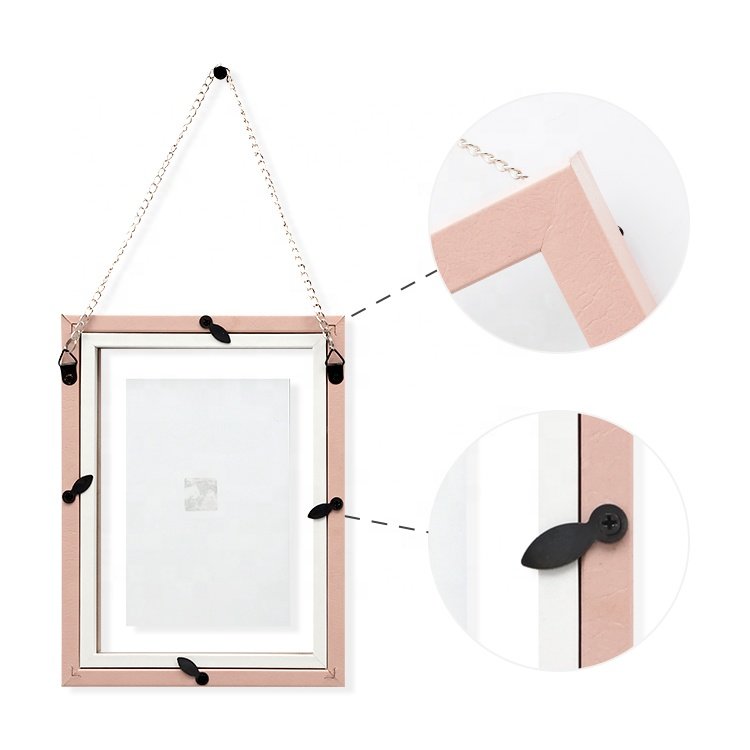 Mdf Moulding PU Leather Rap Wall Decoration Wooden Double Sides Glass Floating Picture Photo Frame