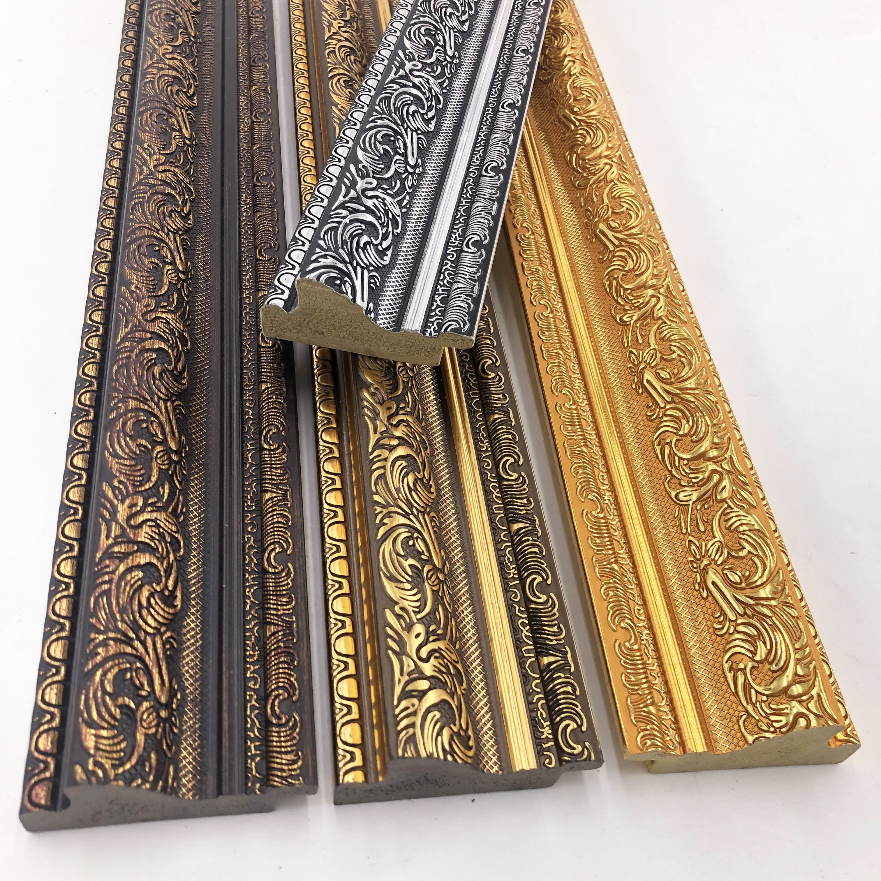 57*23mm embossed flower plastic picture photo frame moulding for mirror frame cheap price