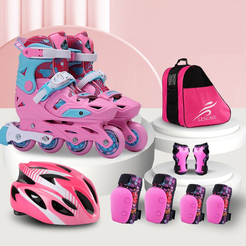 Children's Professional Slalom Freestyle Inline Roller Skates with Protective Gear Set Adjustable Size for Boys and Girls