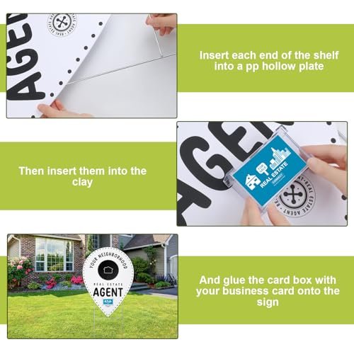 Real Estate Agents Sign with Clear Acrylic Business Card Holder and Metal Yard Stake Neighborhood Agent Map Pin Yard Sign