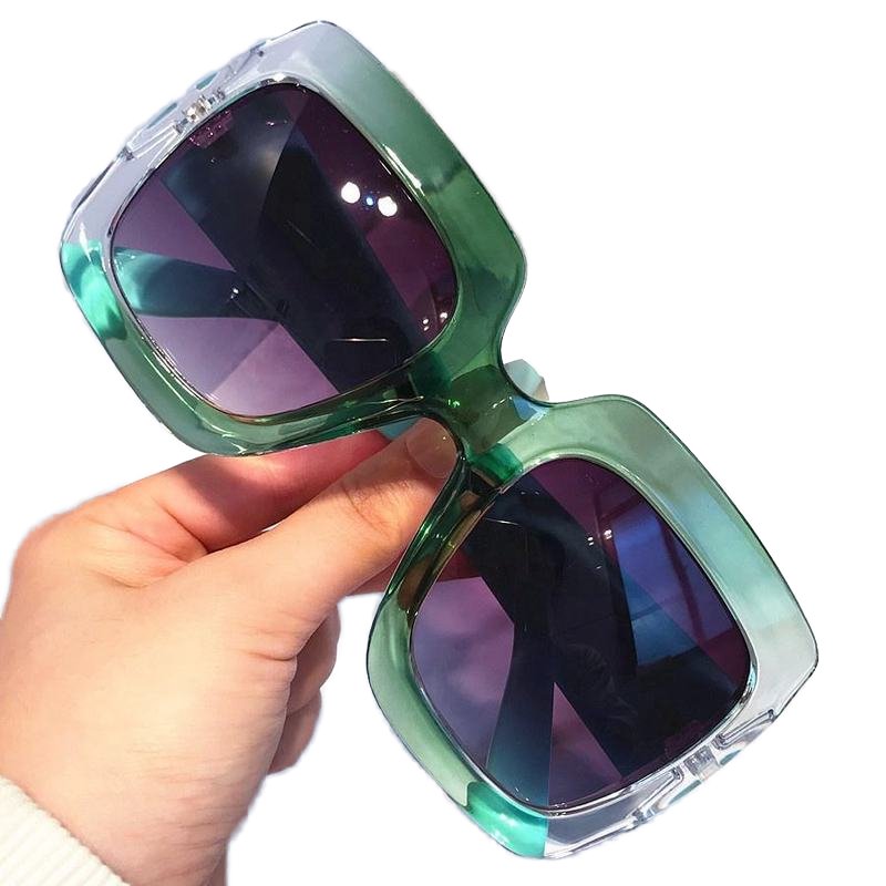 2024 Vintage Patchwork Square Sunglasses for Women Oversized Black PC Frame with Green Pink Gradient Lenses New Fashion Brand