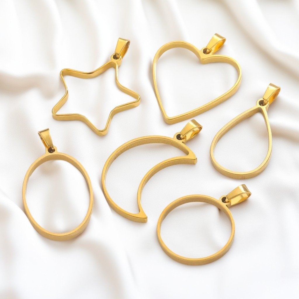 Stainless Steel Geometric Round Heart Star Moon Oval Hollow Mold Resin Casting Frame Pendant for DIY Necklace Earrings Making