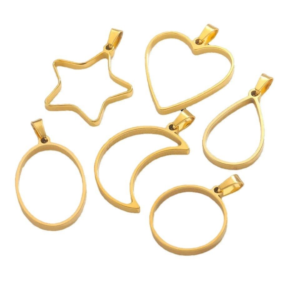 Stainless Steel Geometric Round Heart Star Moon Oval Hollow Mold Resin Casting Frame Pendant for DIY Necklace Earrings Making