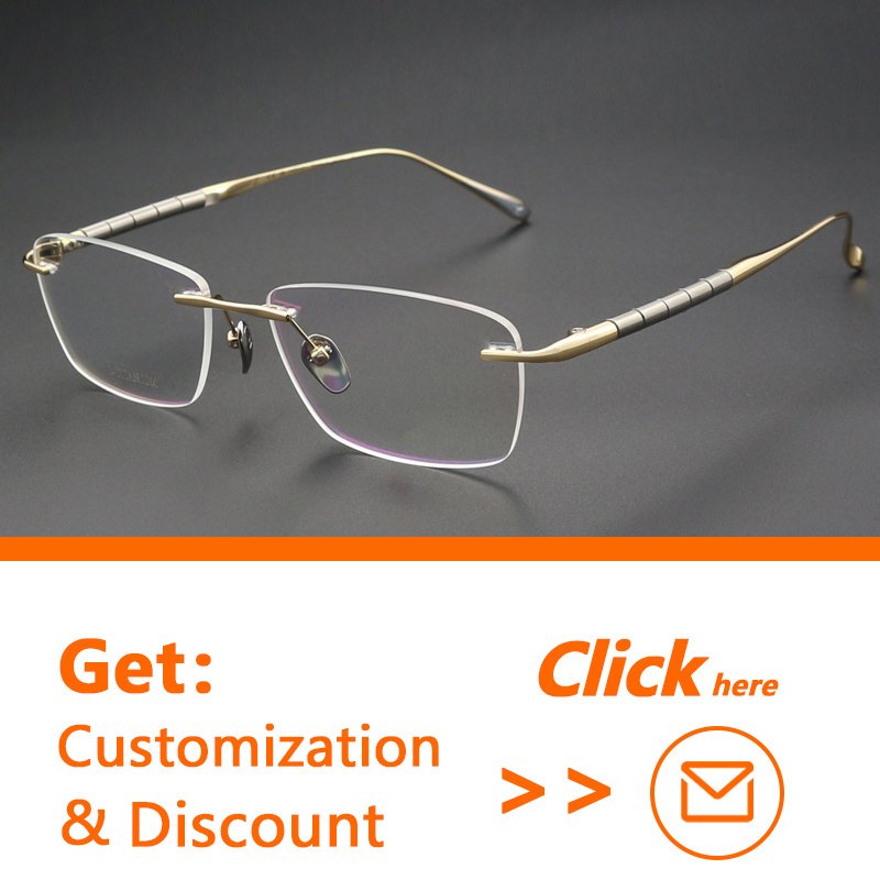 2024 Ultra-Light Titanium Unframed Glasses High-End Business Fashion Rectangle Red Blue Light Protection Reading Myopia Eyes