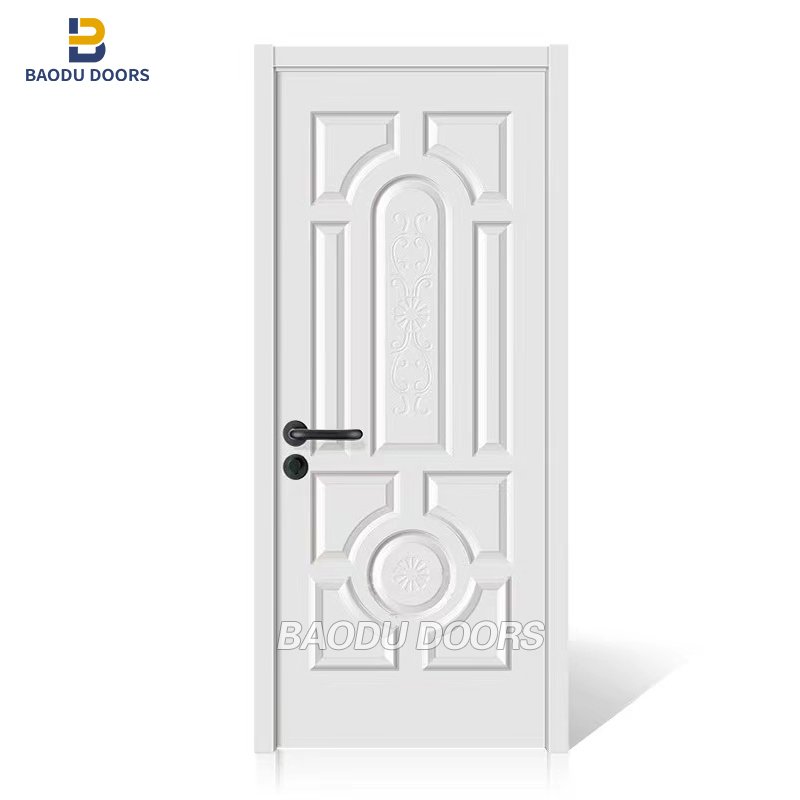 BOWDEU DOORS moulded wooden doors for houses interior room top rated mdf pvc film doors mdf waterproof panel with frame design